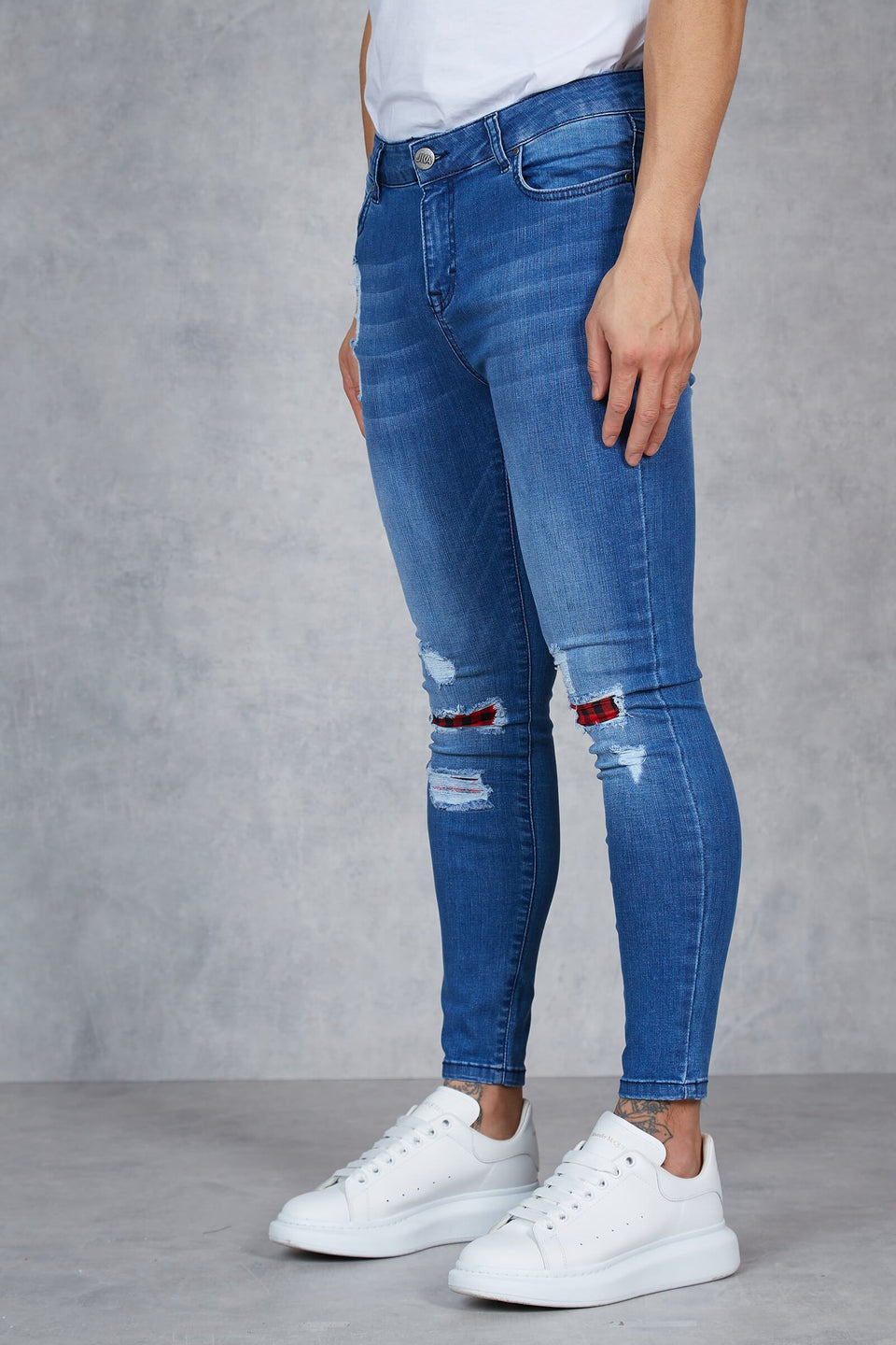 F1 - Grove Patchwork Distressed Super Spray On Skinny Jeans - Blue