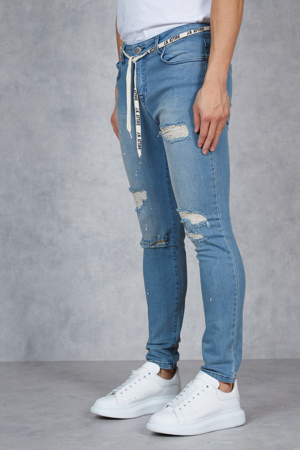 F2 - Richmond Distressed Paint Splatter Skinny Jeans - Light Blue