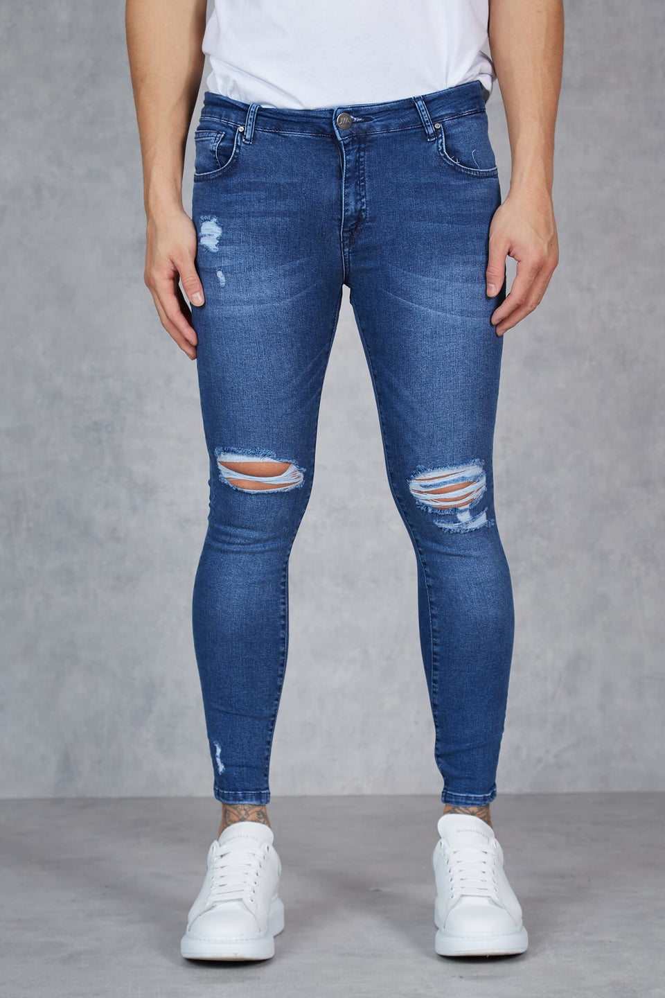 F1 - Luther Knee Rip Super Spray On Skinny Jeans - Blue